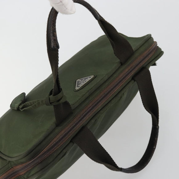 PRADA Hand Bag Nylon Khaki Silver Auth 175996