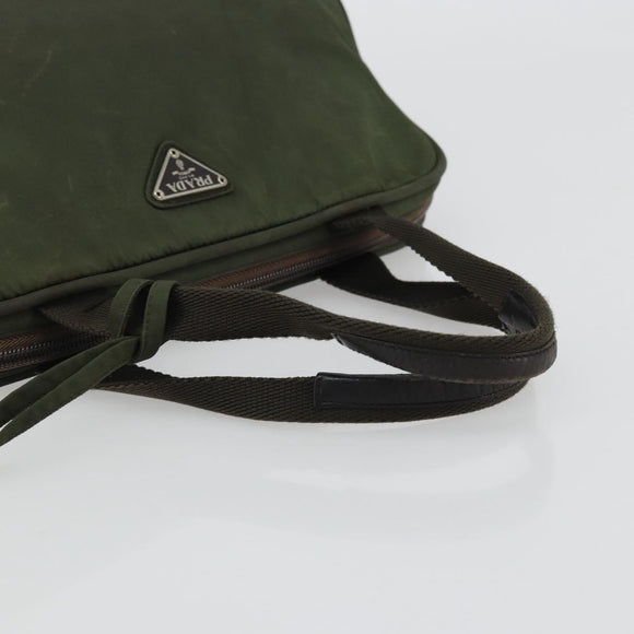 PRADA Hand Bag Nylon Khaki Silver Auth 175996