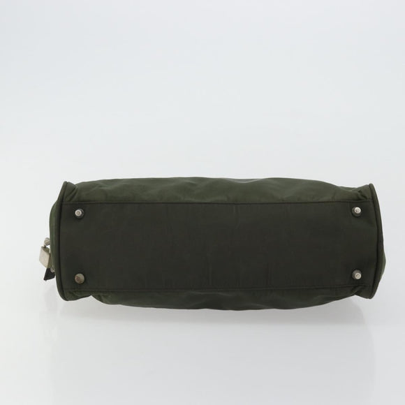 PRADA Hand Bag Nylon Khaki Silver Auth 175996
