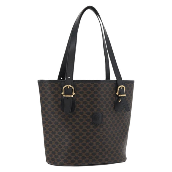CELINE Macadam Canvas Hand Bag PVC Leather Black Gold Auth 176024