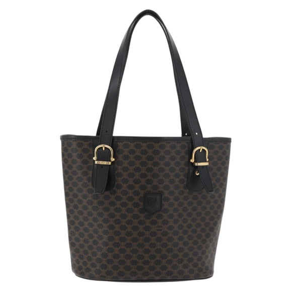 CELINE Macadam Canvas Hand Bag PVC Leather Black Gold Auth 176024