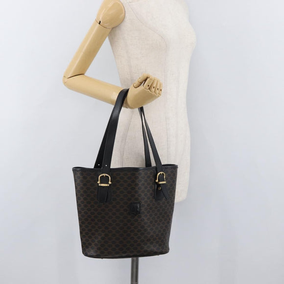 CELINE Macadam Canvas Hand Bag PVC Leather Black Gold Auth 176024