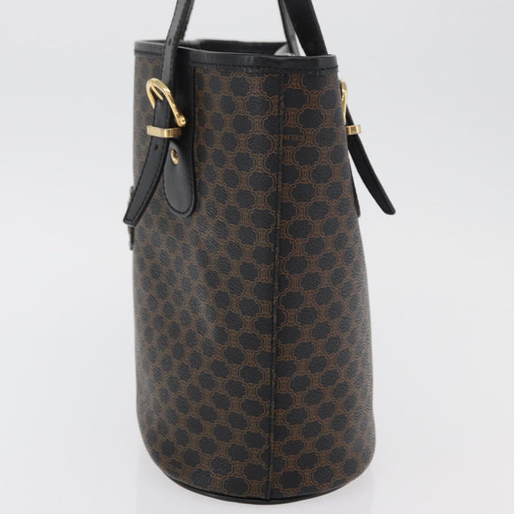 CELINE Macadam Canvas Hand Bag PVC Leather Black Gold Auth 176024