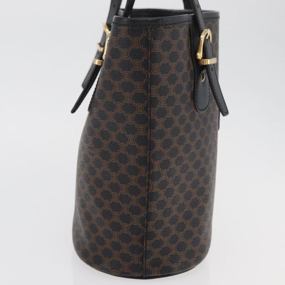 CELINE Macadam Canvas Hand Bag PVC Leather Black Gold Auth 176024