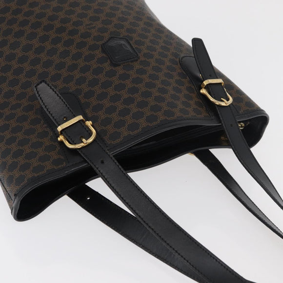CELINE Macadam Canvas Hand Bag PVC Leather Black Gold Auth 176024