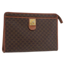 CELINE Macadam Canvas Clutch Bag PVC Leather Brown Gold Auth 176026-1