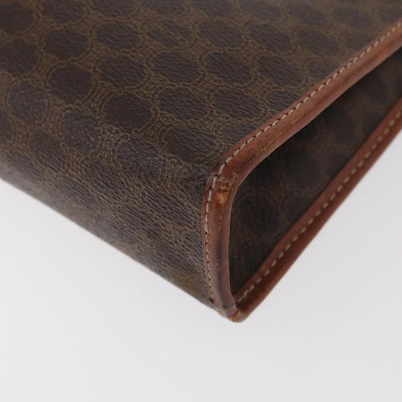 CELINE Macadam Canvas Clutch Bag PVC Leather Brown Gold Auth 176026