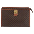 CELINE Macadam Canvas Clutch Bag PVC Leather Brown Gold Auth 176026-2