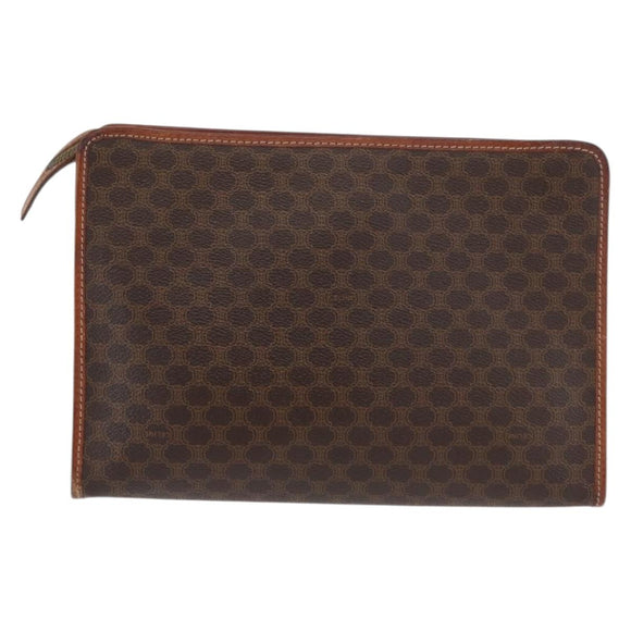 CELINE Macadam Canvas Clutch Bag PVC Leather Brown Gold Auth 176026