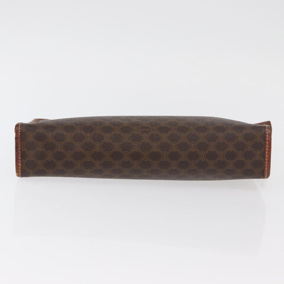 CELINE Macadam Canvas Clutch Bag PVC Leather Brown Gold Auth 176026