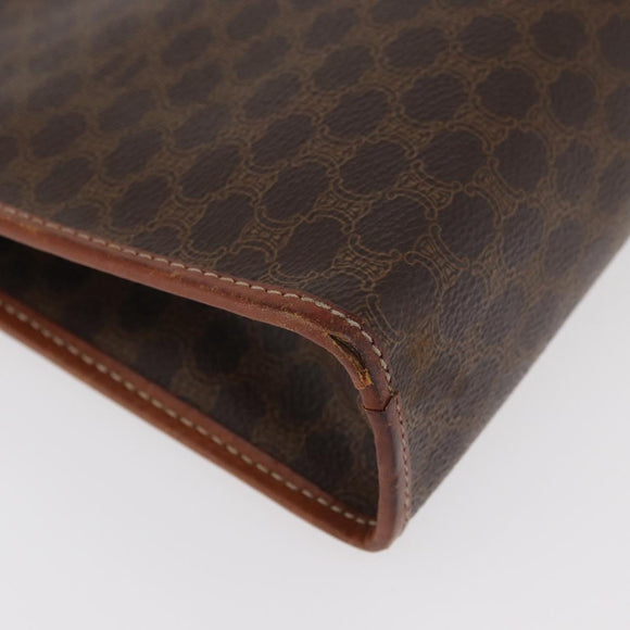 CELINE Macadam Canvas Clutch Bag PVC Leather Brown Gold Auth 176026