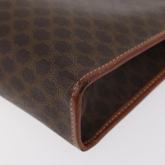CELINE Macadam Canvas Clutch Bag PVC Leather Brown Gold Auth 176026