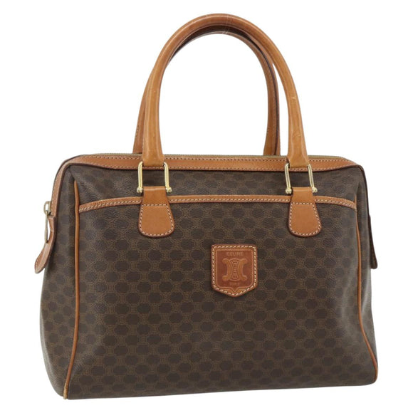 CELINE Macadam Canvas Hand Bag PVC Leather Brown Gold Auth 176027