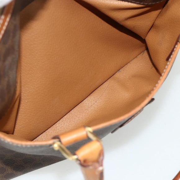 CELINE Macadam Canvas Hand Bag PVC Leather Brown Gold Auth 176027