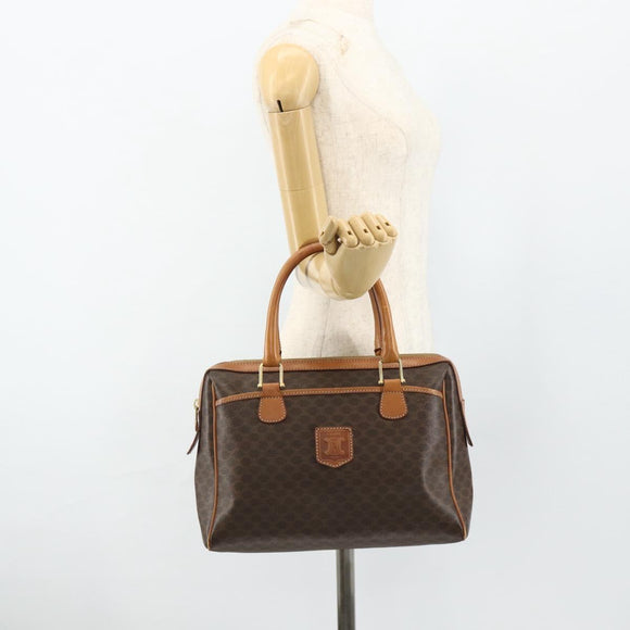 CELINE Macadam Canvas Hand Bag PVC Leather Brown Gold Auth 176027