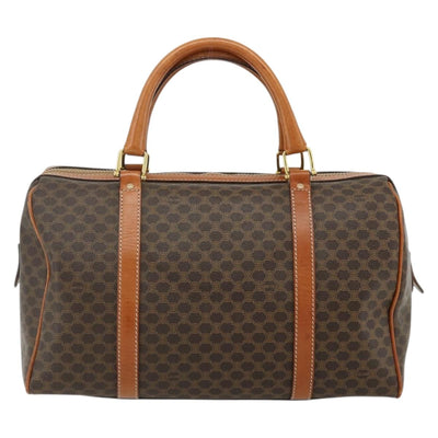 CELINE Macadam Canvas Boston Bag PVC Leather Brown Gold Auth 176028 - 0