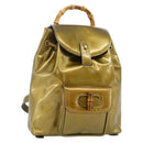 GUCCI Bamboo Backpack Patent leather Gold Tone 003 1705 0030 Auth 176031A-1