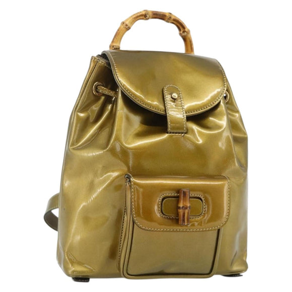 GUCCI Bamboo Backpack Patent leather Gold Tone 003 1705 0030 Auth 176031A