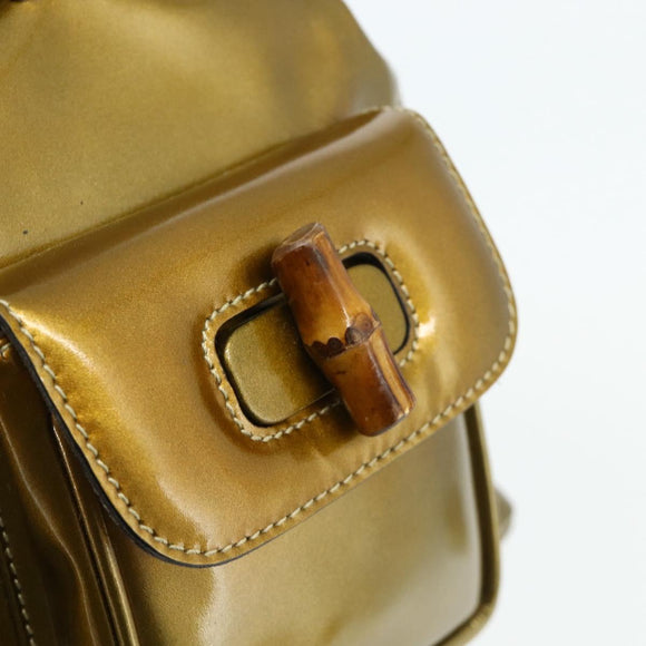 GUCCI Bamboo Backpack Patent leather Gold Tone 003 1705 0030 Auth 176031A