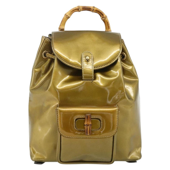 GUCCI Bamboo Backpack Patent leather Gold Tone 003 1705 0030 Auth 176031A