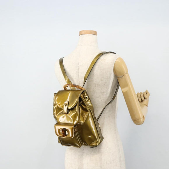 GUCCI Bamboo Backpack Patent leather Gold Tone 003 1705 0030 Auth 176031A