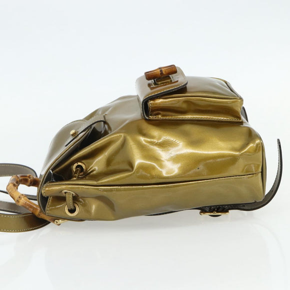 GUCCI Bamboo Backpack Patent leather Gold Tone 003 1705 0030 Auth 176031A