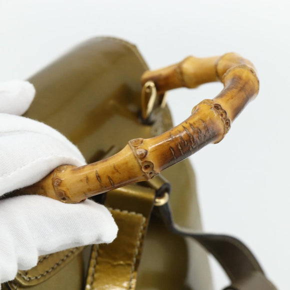 GUCCI Bamboo Backpack Patent leather Gold Tone 003 1705 0030 Auth 176031A