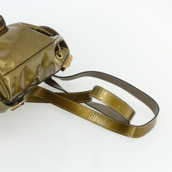 GUCCI Bamboo Backpack Patent leather Gold Tone 003 1705 0030 Auth 176031A