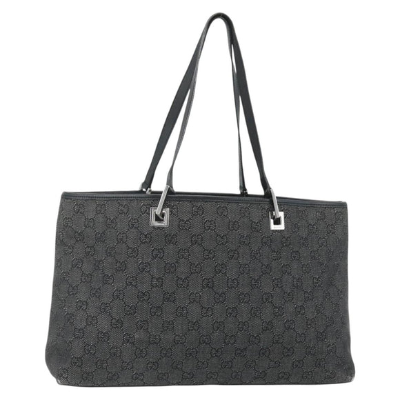 GUCCI GG Canvas Tote Bag Black Silver 36173 1705 Auth 176032