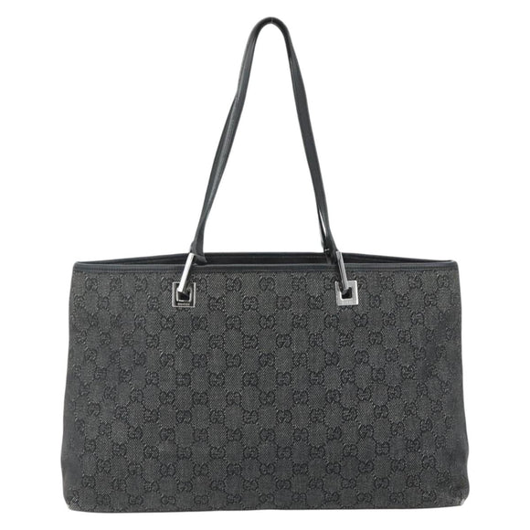 GUCCI GG Canvas Tote Bag Black Silver 36173 1705 Auth 176032