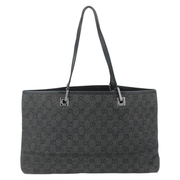 GUCCI GG Canvas Tote Bag Black Silver 36173 1705 Auth 176032