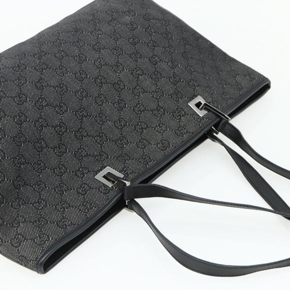 GUCCI GG Canvas Tote Bag Black Silver 36173 1705 Auth 176032