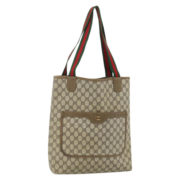 GUCCI GG Supreme Web Sherry Line Tote Bag PVC Beige Gold 39 02 003 Auth 176034