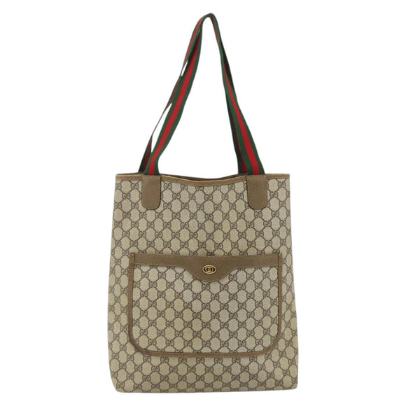 GUCCI GG Supreme Web Sherry Line Tote Bag PVC Beige Gold 39 02 003 Auth 176034