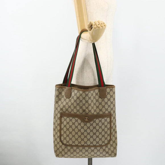 GUCCI GG Supreme Web Sherry Line Tote Bag PVC Beige Gold 39 02 003 Auth 176034