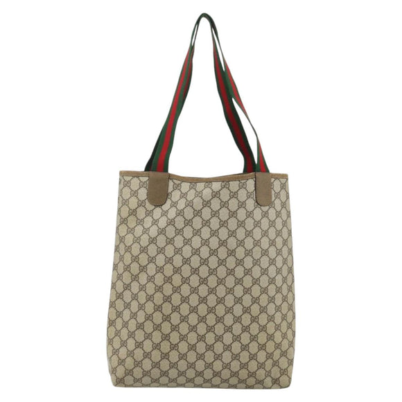 GUCCI GG Supreme Web Sherry Line Tote Bag PVC Beige Gold 39 02 003 Auth 176034