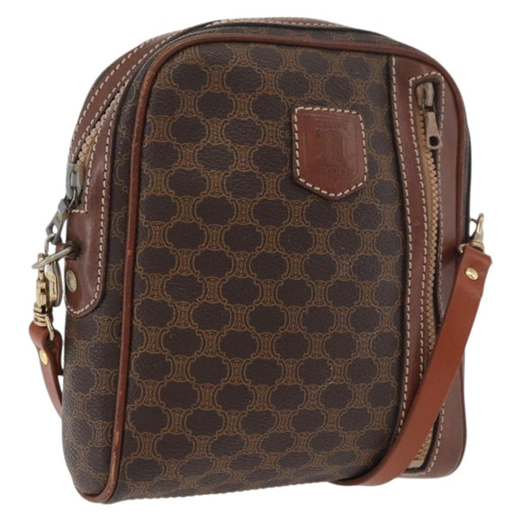 CELINE Macadam Canvas Shoulder Bag PVC Leather Brown Gold Auth 176036