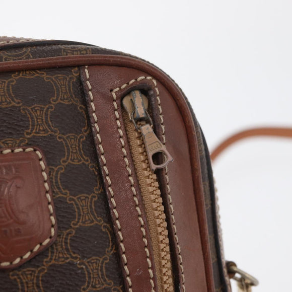 CELINE Macadam Canvas Shoulder Bag PVC Leather Brown Gold Auth 176036