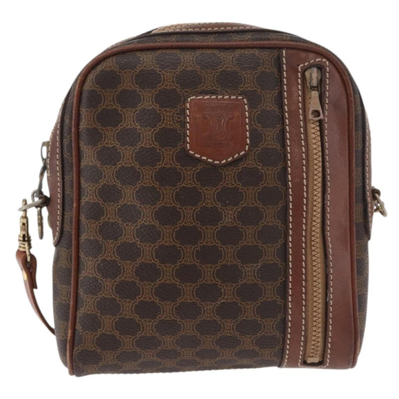 CELINE Macadam Canvas Shoulder Bag PVC Leather Brown Gold Auth 176036