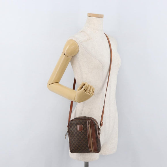 CELINE Macadam Canvas Shoulder Bag PVC Leather Brown Gold Auth 176036