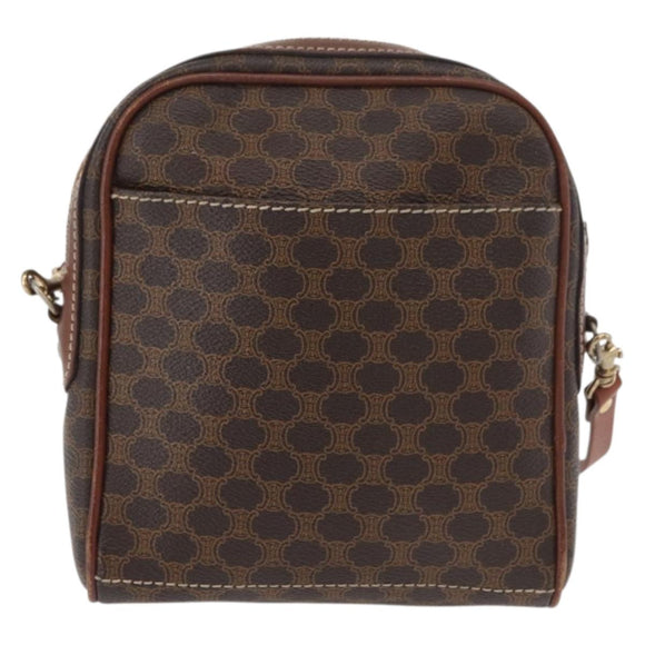 CELINE Macadam Canvas Shoulder Bag PVC Leather Brown Gold Auth 176036