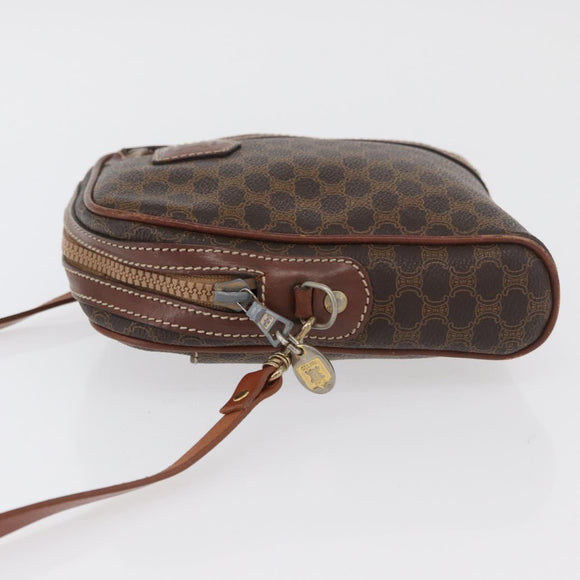 CELINE Macadam Canvas Shoulder Bag PVC Leather Brown Gold Auth 176036