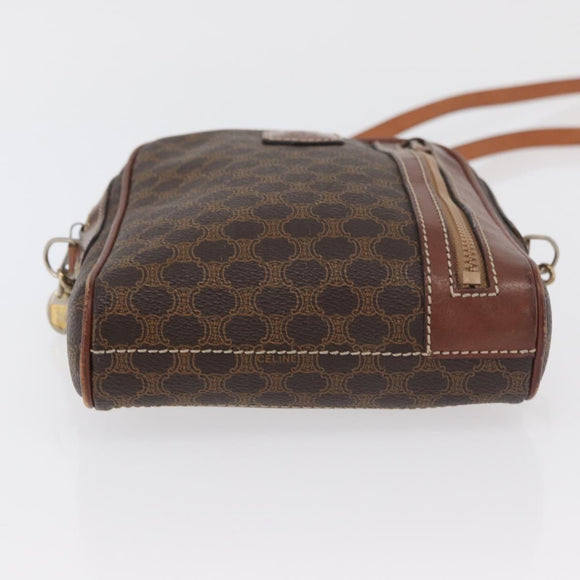 CELINE Macadam Canvas Shoulder Bag PVC Leather Brown Gold Auth 176036