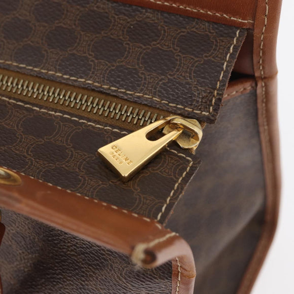 CELINE Macadam Canvas Hand Bag PVC Leather Brown Gold Auth 176037