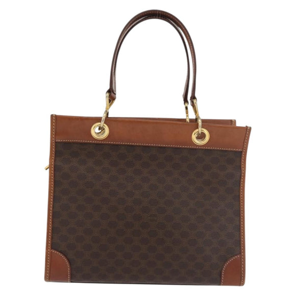 CELINE Macadam Canvas Hand Bag PVC Leather Brown Gold Auth 176037