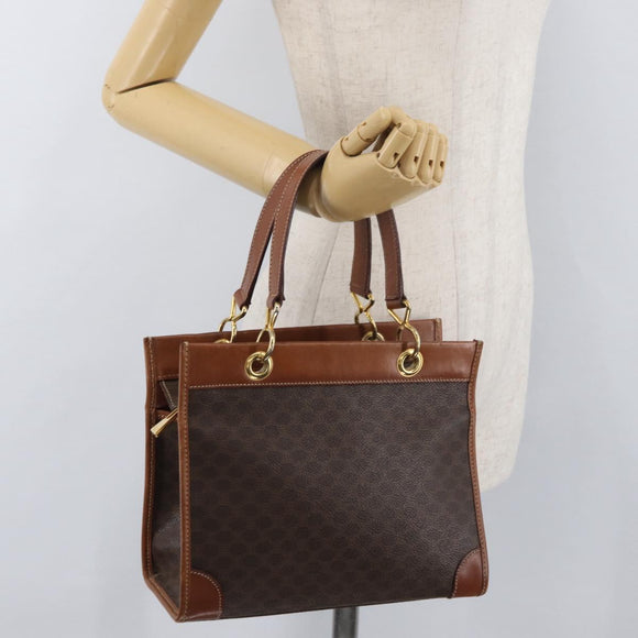 CELINE Macadam Canvas Hand Bag PVC Leather Brown Gold Auth 176037