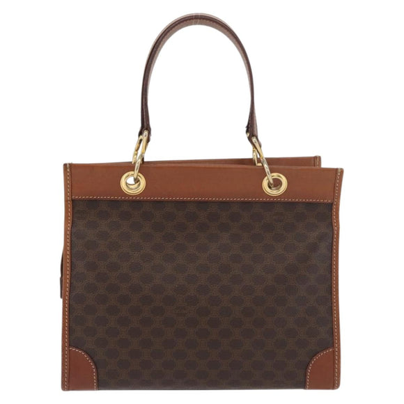 CELINE Macadam Canvas Hand Bag PVC Leather Brown Gold Auth 176037