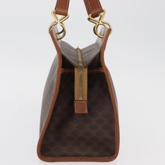 CELINE Macadam Canvas Hand Bag PVC Leather Brown Gold Auth 176037