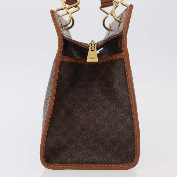 CELINE Macadam Canvas Hand Bag PVC Leather Brown Gold Auth 176037