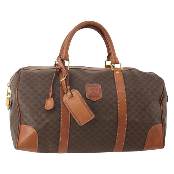 CELINE Macadam Canvas Boston Bag PVC Leather Brown Gold Auth 176038A